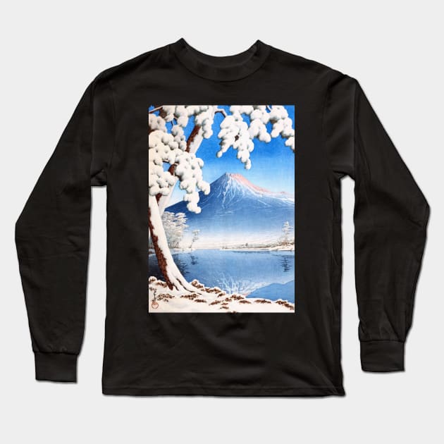 Snowfall on Mount Fuji Japanese vintage art Long Sleeve T-Shirt by geekmethat